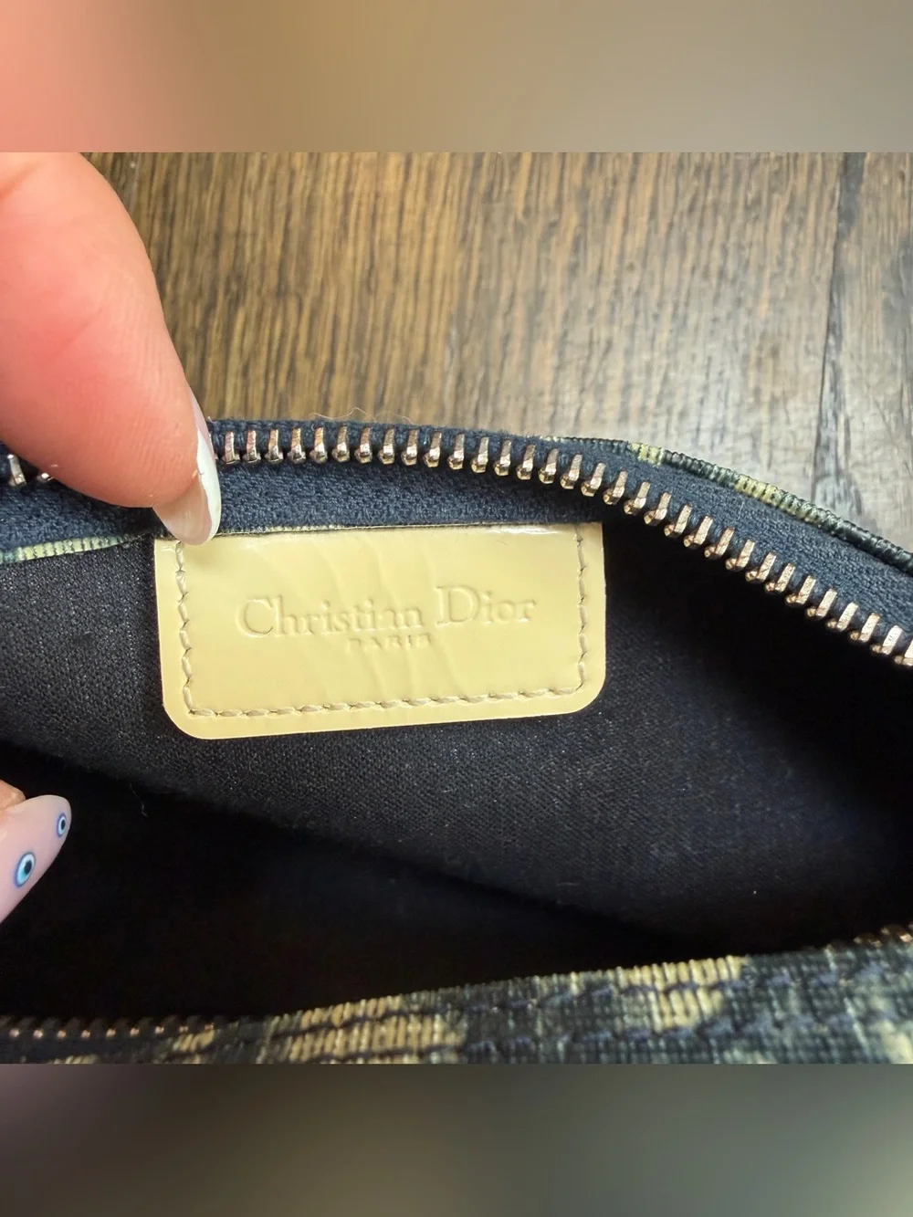 Vintage Christian Dior Trotter No.2 Navy Blue Pouch Bag Zip Wrist Strap